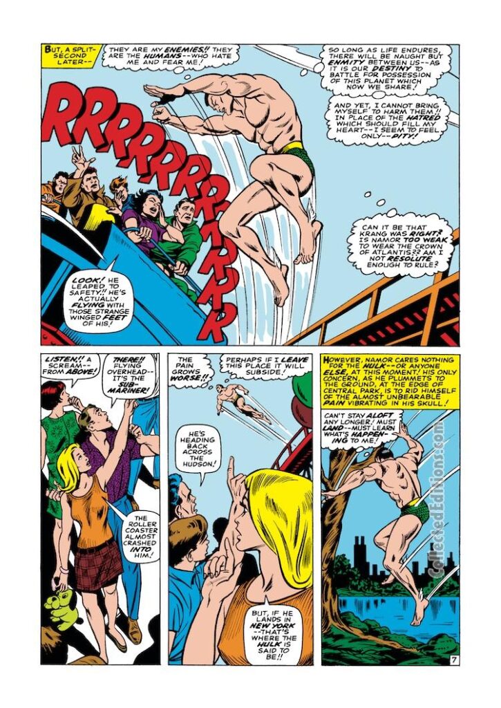 Tales to Astonish #85, pg. 7; pencils, Gene Colan; inks, Bill Everett; Prince Namor, Sub-Mariner, rollercoaster