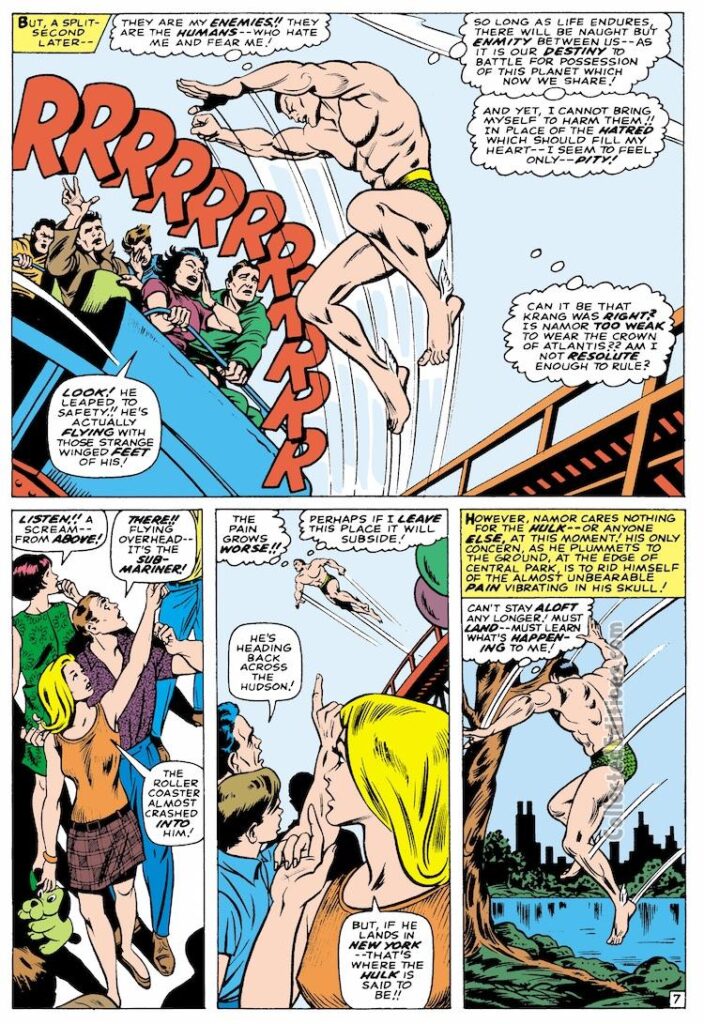 Tales to Astonish #85, pg. 7; pencils, Gene Colan; inks, Bill Everett; Sub-Mariner, roller coaster