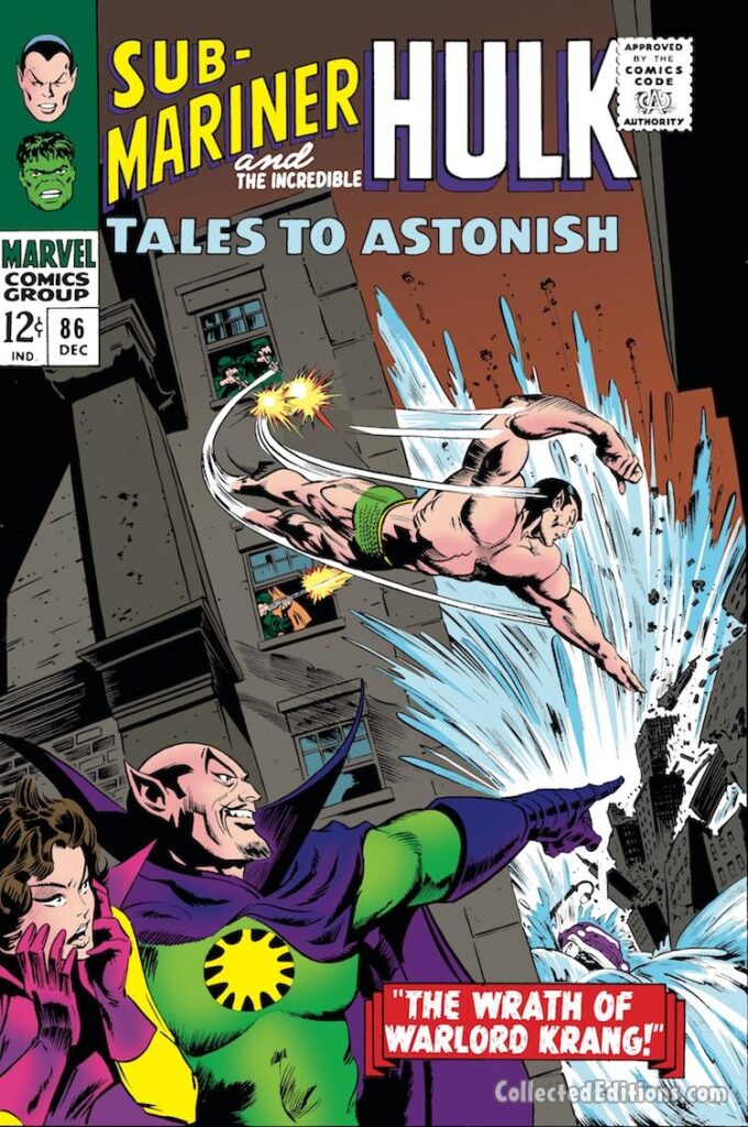 Tales to Astonish #86 cover; pencils, Gene Colan; inks, Bill Everett; The Wrath of Warlord Krang, Namor the Sub-Mariner