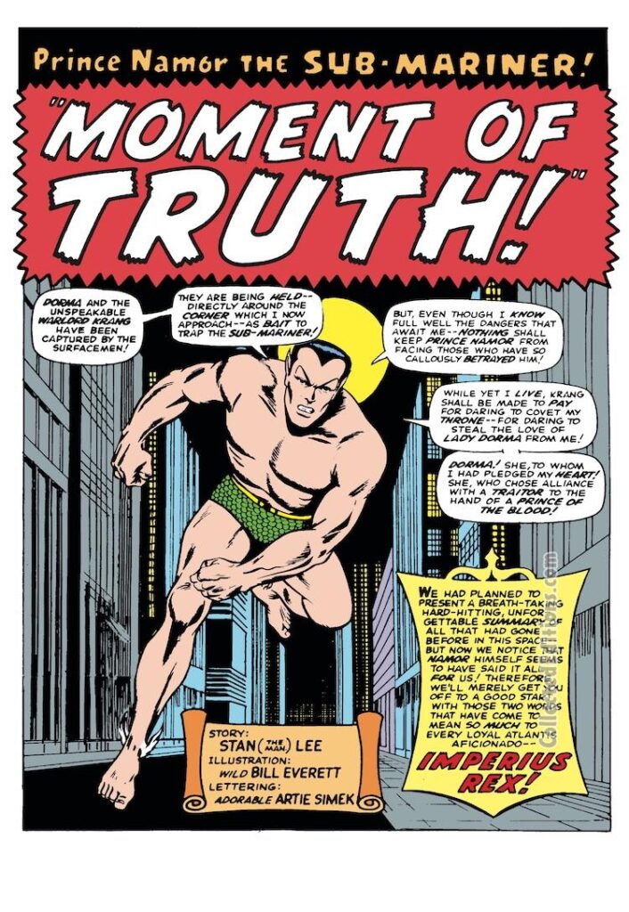 Tales to Astonish #87, pg. 7; pencils and inks, Bill Everett; Stan Lee, Imperius Rex, Moment of Truth, Prince Namor the Sub-Mariner