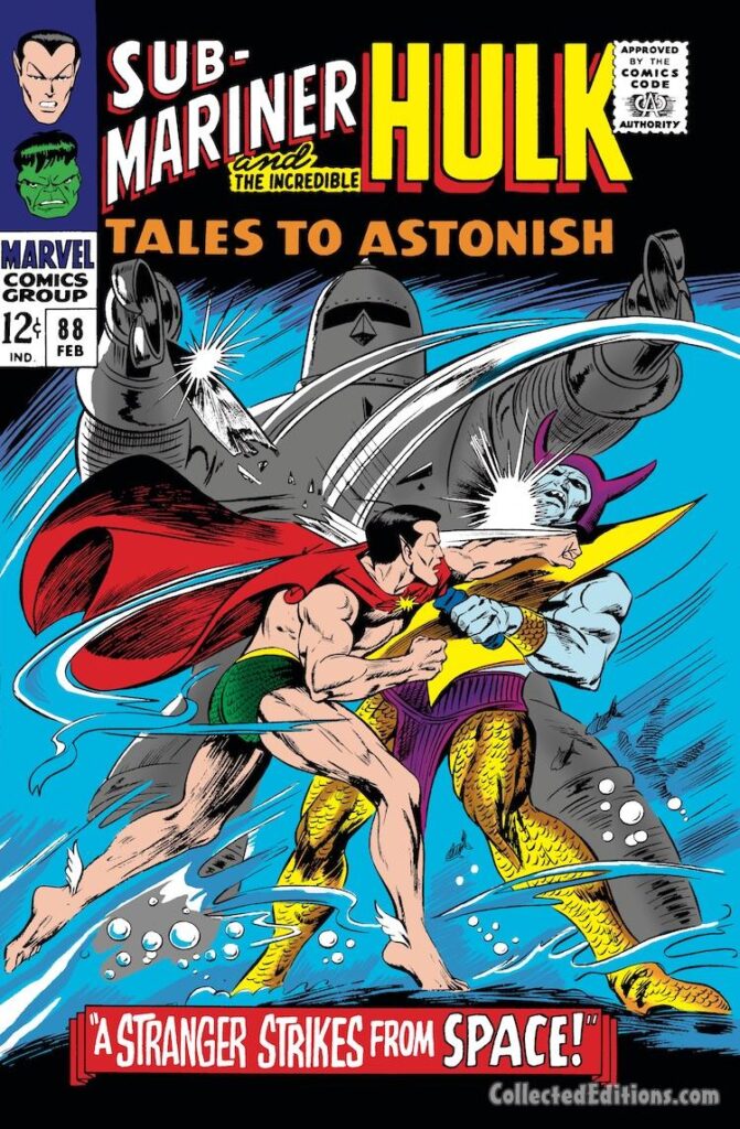 Tales to Astonish #88 cover; pencils, Gene Colan; inks, Bill Everett; Sub-Mariner, Namor, A Stranger Strikes from Space, , Attuma, giant robot