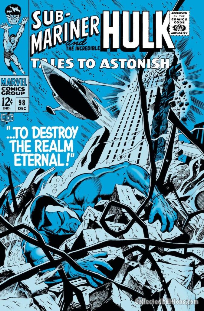 Tales to Astonish #98 cover; pencils and inks, Dan Adkins; To Destroy the Realm Eternal, Prince Namor the Sub-Mariner