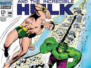 Tales to Astonish #100 cover; pencils, Marie Severin; inks, Dan Adkins; Prince Namor the Sub-Mariner, Incredible Hulk, Epic-Length 22-page battle