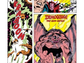 Thor Annual #10, pg. 16; pencils, Bob Hall; inks, Rick Bryant, Joe Rubinstein, Andy Myshynsky, Al Gordon, Kevin Dzuban; Demogorge, the God-Eater