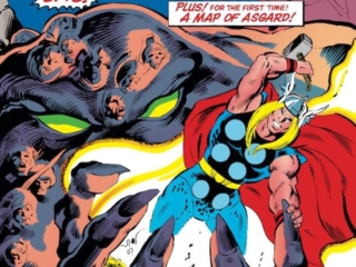 Thor Annual #10 cover; pencils, Bob Hall; inks, Joe Rubinstein; In the clutches of the God-Eater; A map of Asgard