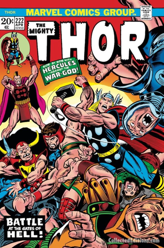 Thor #222 cover; pencils, Gil Kane; inks, uncredited; alterations, John Romita Sr.; Hercules/Ares