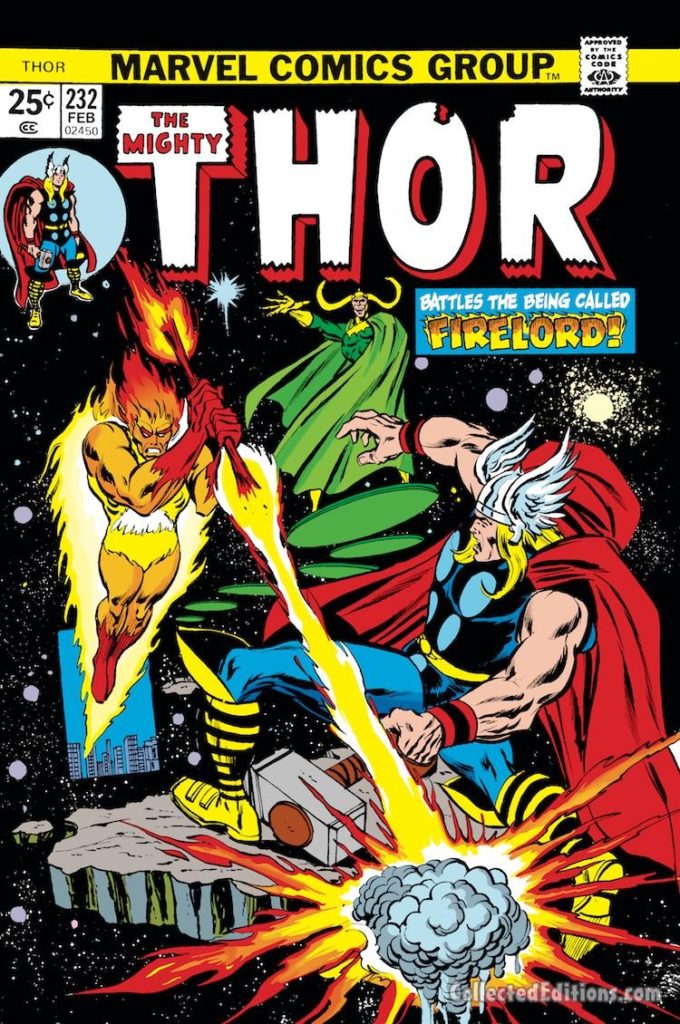 Thor #232 cover; pencils, Gil Kane; inks, Tom Palmer; Firelord