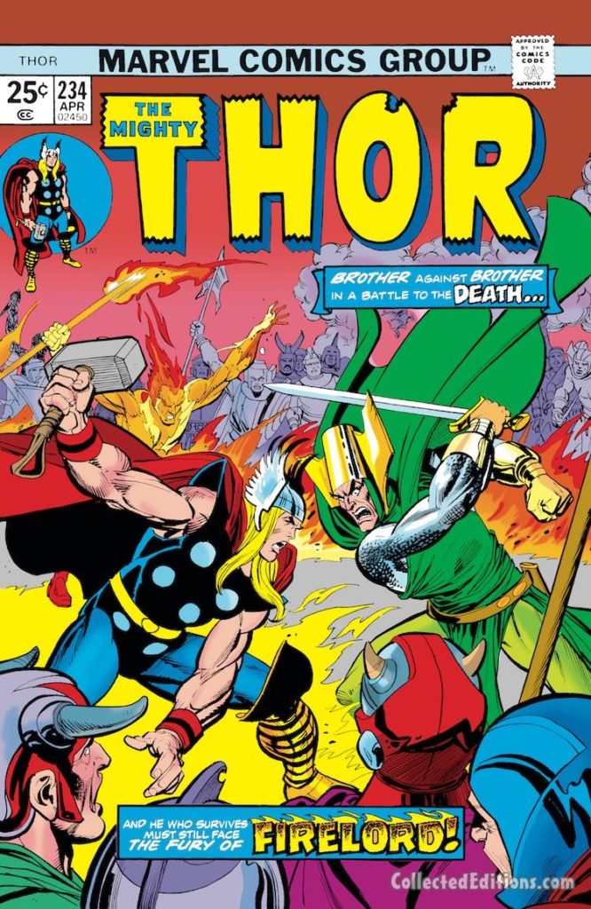 Thor #234 cover; pencils, Gil Kane; inks, Dick Giordano; alterations, John Romita, Sr.
