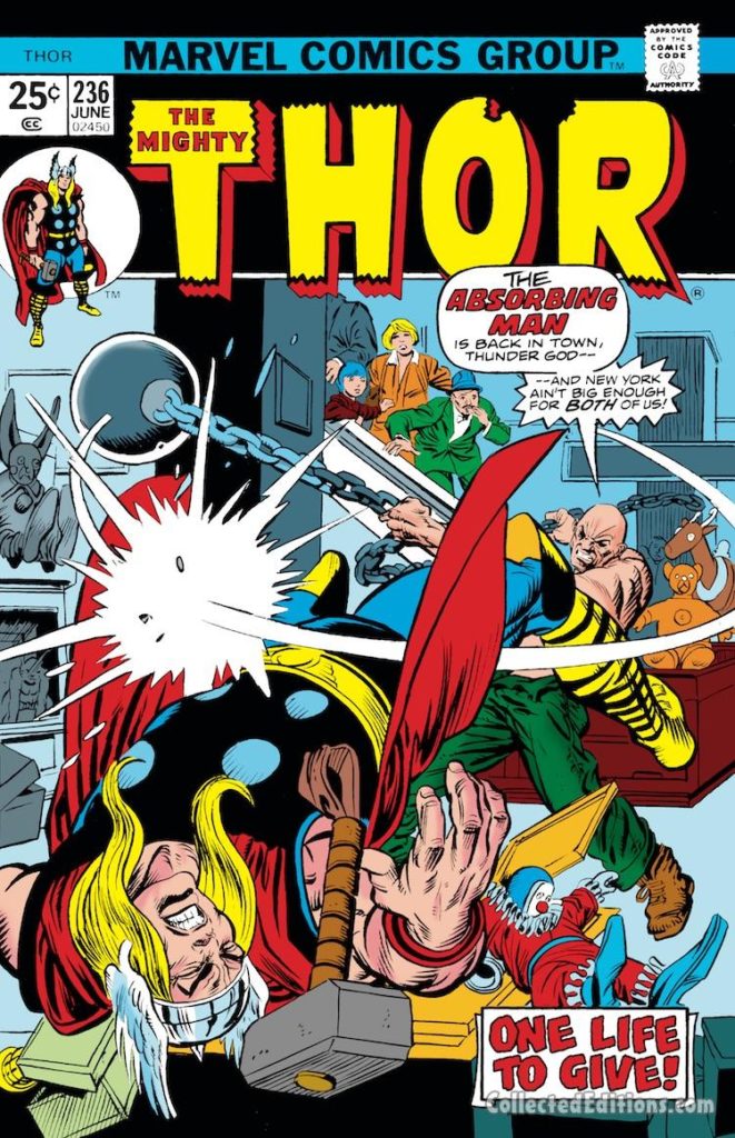 Thor #236 cover; pencils, Gil Kane; inks, Al Milgrom; Absorbing Man/Crusher Creel