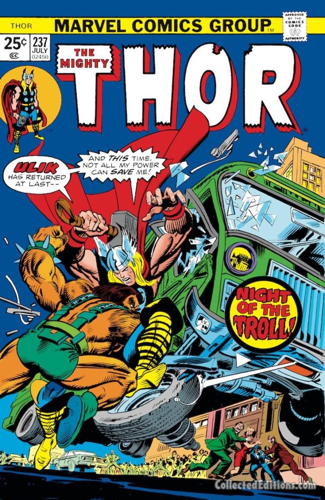 Thor #237 cover; pencils, Gil Kane; inks, Al Milgrom; alterations, John Romita Sr.