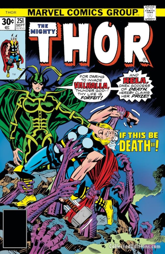 Thor #251 cover; pencils, Jack Kirby; inks, Joe Sinnott; Hela, Valhalla
