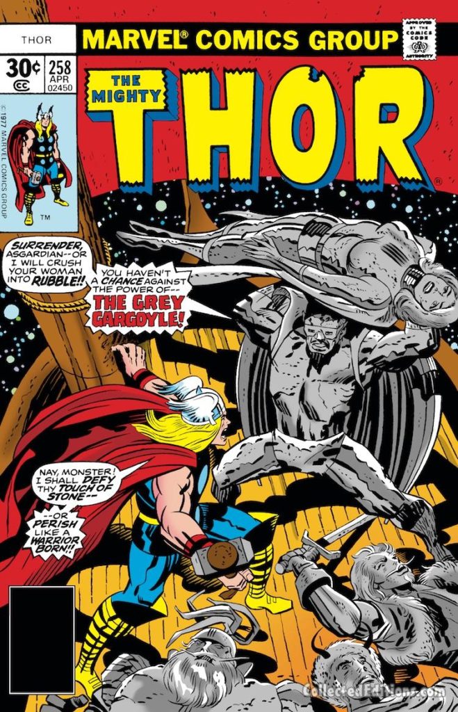 Thor #258 cover; pencils, Jack Kirby; versus Grey Gargoyle