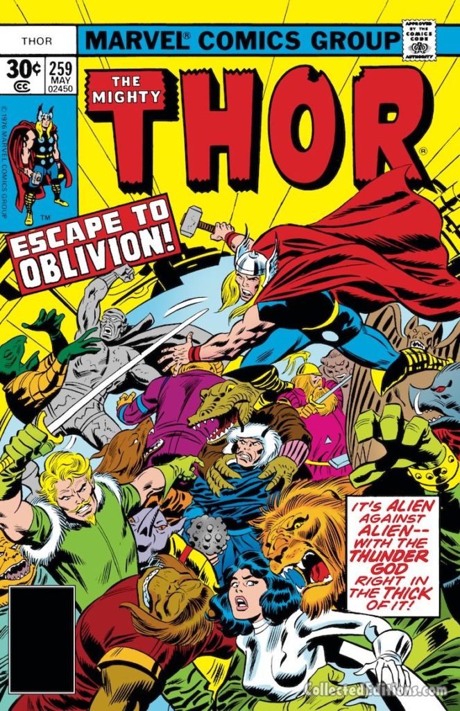 Thor #259 cover; layouts, Ed Hannigan; pencils, John Buscema; inks, Frank Giacoia