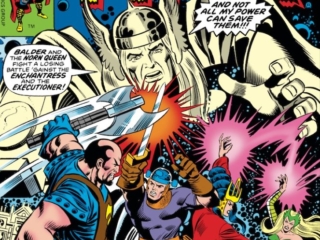 Thor #260 cover; pencils, Walter Simonson; Balder, Executioner, Enchantress