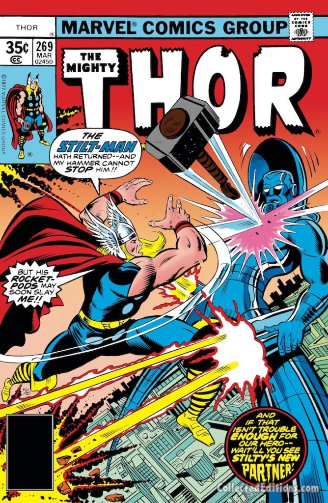 Thor #269 cover; pencils, Walter Simonson; Stilt-Man