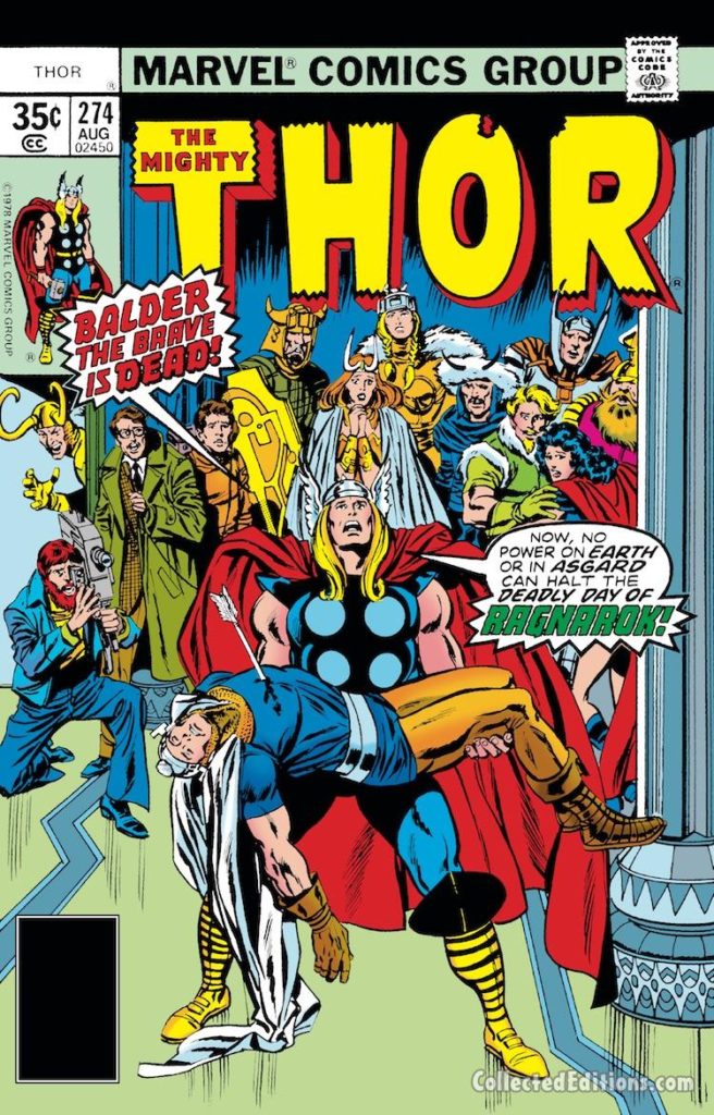 Thor #274 cover; pencils, John Buscema; inks, Tom Palmer, Ragnarok, Balder the Brave