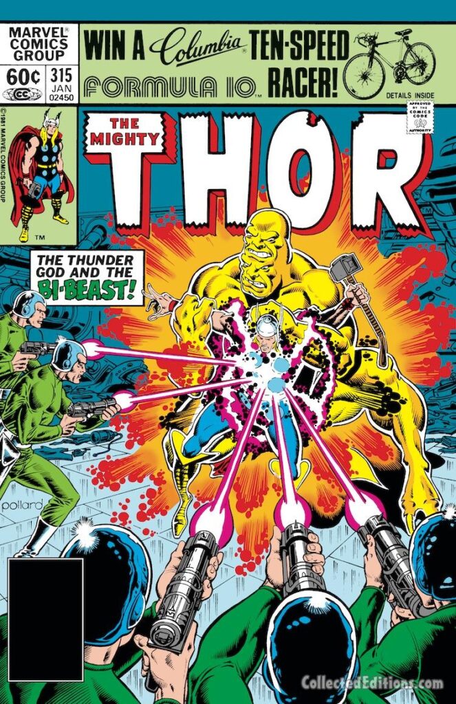 Thor #315 cover; pencils and inks, Keith Pollard; The Thunder God and the Bi-Beast