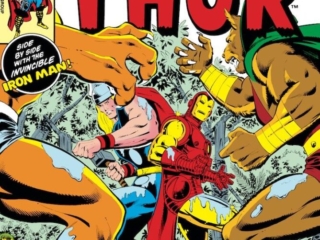 Thor #316 cover; pencils, Keith Pollard; inks, Bob Layton; Man-Thing, Side by side with the Invincible Iron Man, Of Beasts and Things, Man-Beast, Bi-Beast; Columbia Ten-Speed Formula 10 Racer advertisement banner