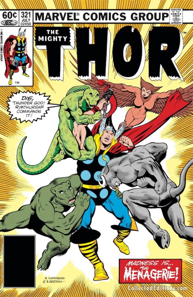 Thor #321 cover; pencils, Alan Kupperberg; inks, Brett Breeding; Rimthursar; Madness is the Menagerie