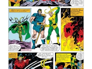 Thor #324, pg. 22; pencils, Alan Kupperberg; inks, Jim Mooney; Loki, Tyr, Hela, Karnilla, Surtur