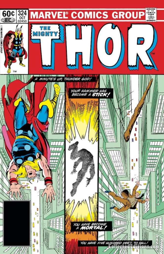 Thor #324 cover; pencils, Ed Hannigan; inks, Joe Rubinstein; Doctor Don Blake; walking stick, Mjolnir