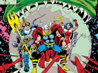 Thor #327 cover; pencils, Alan Kupperberg; inks, Alan Weiss; Last Stand on Earth, Odin, Sif, Midgard Serpent