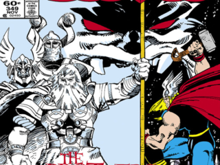 Thor #349 cover; pencils and inks, Walter Simonson Thor #349 cover; pencils and inks, Walter Simonson, the Brothers of Odin, Thor; Vili, Ve, Surtur