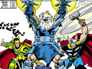 Thor #353 cover; pencils and inks, Walter Simonson Thor #353 cover; pencils and inks, Walter Simonson; The Finale of the Surtur Saga, Loki, Odin