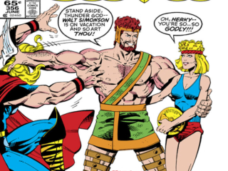 Thor #356 cover; pencils, Bob Layton; inks, Jackson “Butch” Guice Thor #356 cover; pencils, Bob Layton; inks, Jackson “Butch” Guice; Stand aside Thunder God, Walt Is on Vacation, and so art thou, Oh Herky, you’re so godly, Hercules
