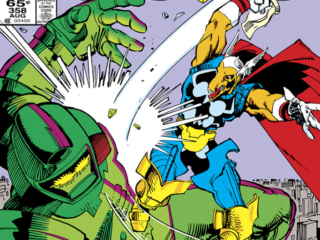 Thor #358 cover; pencils and inks, Walter Simonson Thor #358 cover; pencils and inks, Walter Simonson; Titanium Man, Beta Ray Bill