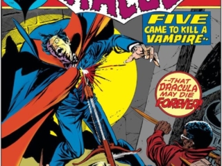 Tomb of Dracula #28 cover; pencils, Gil Kane; inks, Tom Palmer; Quincy Parker, Rachel Van Helping, Tan Nital, Frank Drake, Five Came to Kill a Vampire That Dracula May Die Forever, Blade