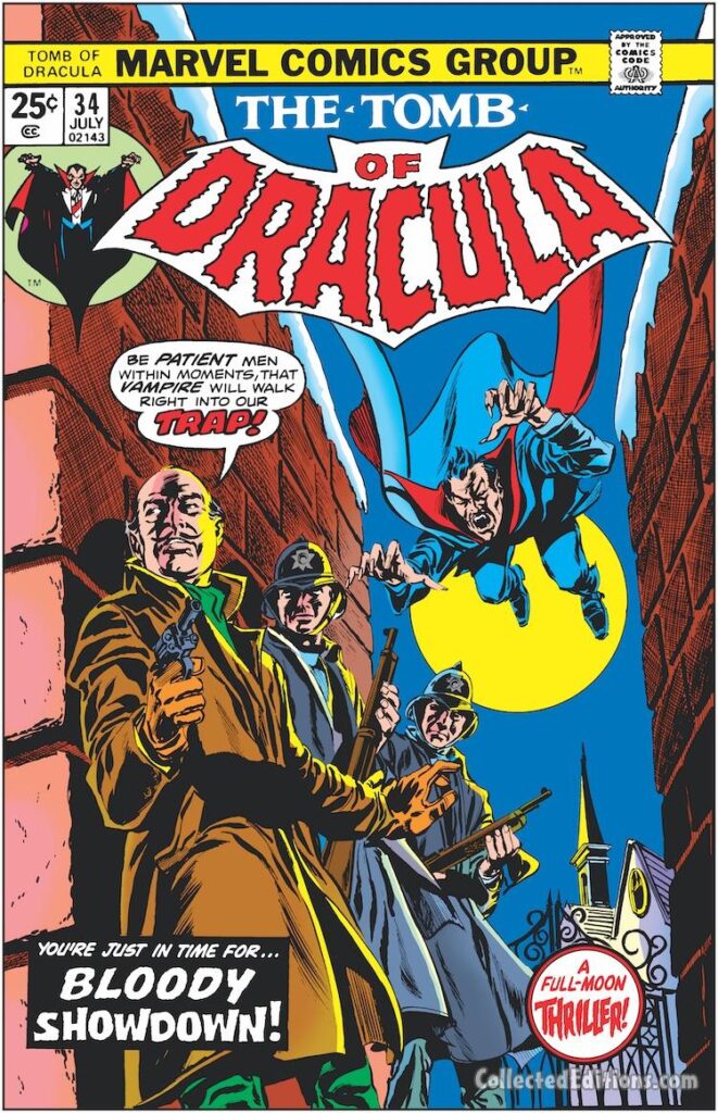 Tomb of Dracula #34 cover; pencils, Gil Kane; inks, Tom Palmer; Bloody Showdown, Full-Moon Thriller, Brother Voodoo Masterworks