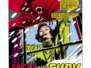 Tomb of Dracula #35, pg. 1; pencils, Gene Colan; inks, Tom Palmer; Count Dracula, Hell Hath No Fury, Marv Wolfman, Gunner Yarnbough, The Three Lives of Hans Father, Daphne Von Wilkinson