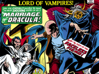 Tomb of Dracula #46 cover; pencils, Gene Colan; inks, Tom Palmer; Count Dracula, vampire; Marriage of Dracula, Domini, Fury of the Faceless Fiend