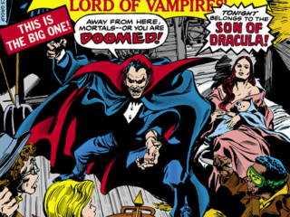 Tomb of Dracula #54 cover; pencils, Gene Colan; inks, Tom Palmer; Count Dracula, vampire; This is the big one, away from here mortals, or you are doomed, tonight belongs to son of Dracula, Rachel Van Helsing