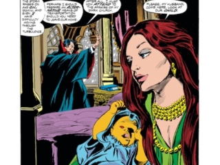 Tomb of Dracula #55, pg. 1; pencils, Gene Colan; inks, Tom Palmer; Count Dracula, vampire; Requiem for a Vampire, Domini, baby, Stan Lee Presents, splash page, Marv Wolfman