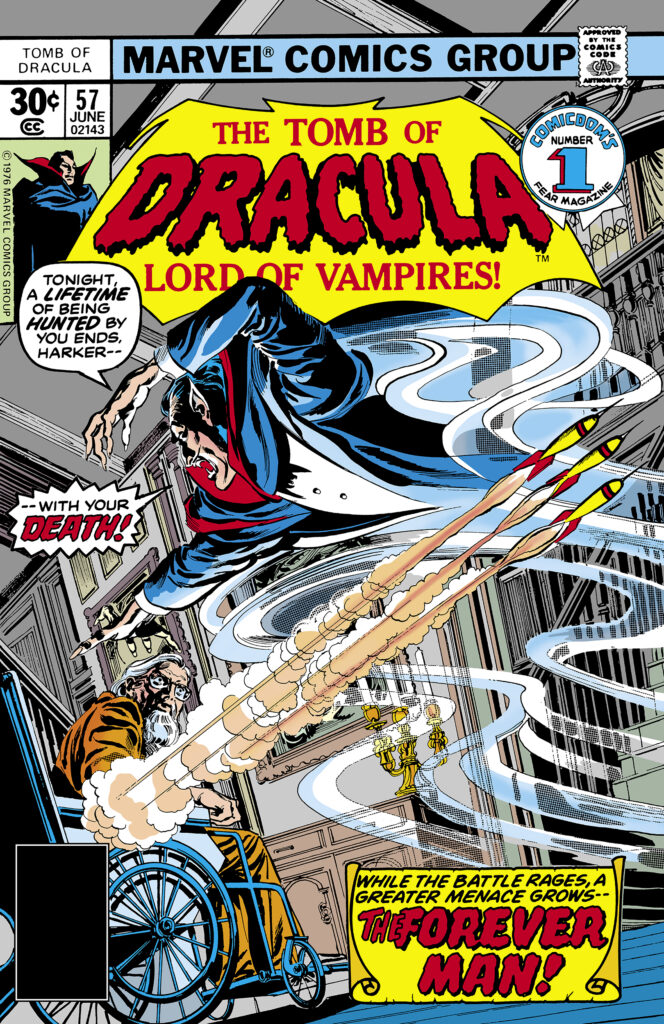 Tomb of Dracula #57 cover; pencils, Gil Kane; inks, Tom Palmer; Count Dracula, Lord of the Vampires