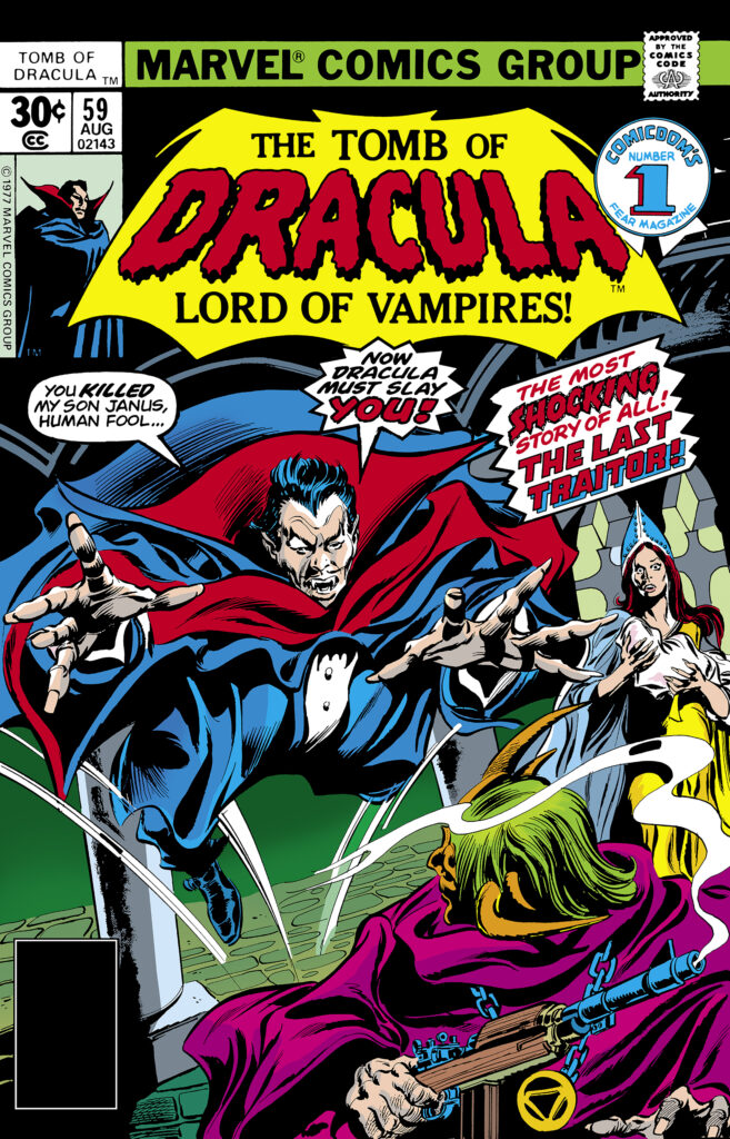 Tomb of Dracula #59 cover; pencils, Gene Colan; inks, Tom Palmer; Count Dracula, Lord of the Vampires