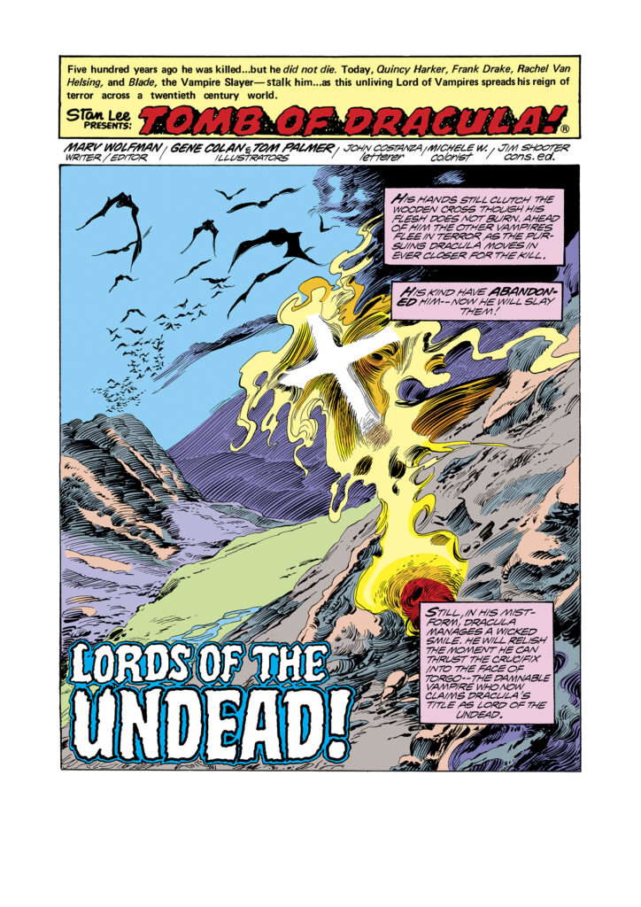 Tomb of Dracula #70, pg. 1; pencils, Gene Colan; inks, Tom Palmer