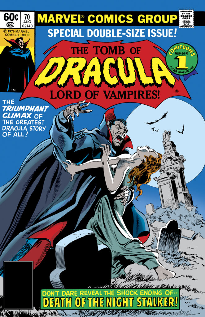 Tomb of Dracula #70 cover; pencils, Gene Colan; inks, Tom Palmer; Count Dracula, Lord of the Vampires