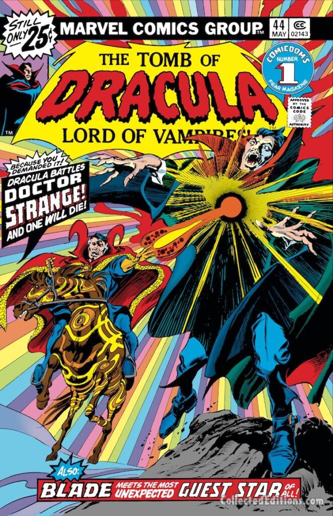 Tomb of Dracula #44 cover; pencils, Gene Colan; inks, Tom Palmer, Doctor Strange, Blade