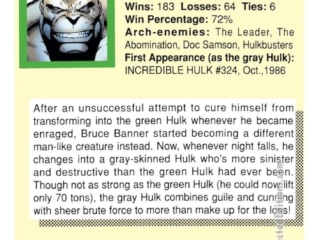 Marvel 1991 Super Heroes Series #17: GrayHulk trading card &ndash;&nbsp;back, art by Arthur Adams