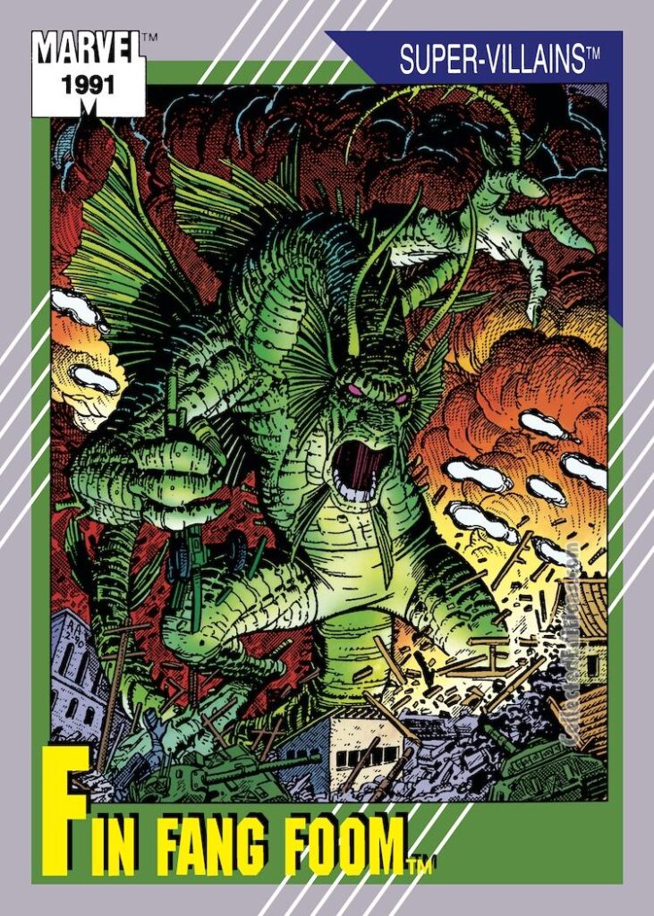 Marvel 1991 Super Heroes Series #65: Fin Fang Foom trading card – front, art by Arthur Adams