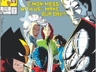 Uncanny X-Men #210 cover; pencils, John Romita Jr.; inks, Bob Wiacek; Colossus, Wolverine, Storm, Nightcrawler, Rogue, Shadowcat/Kitty Pryde, Mutant Massacre