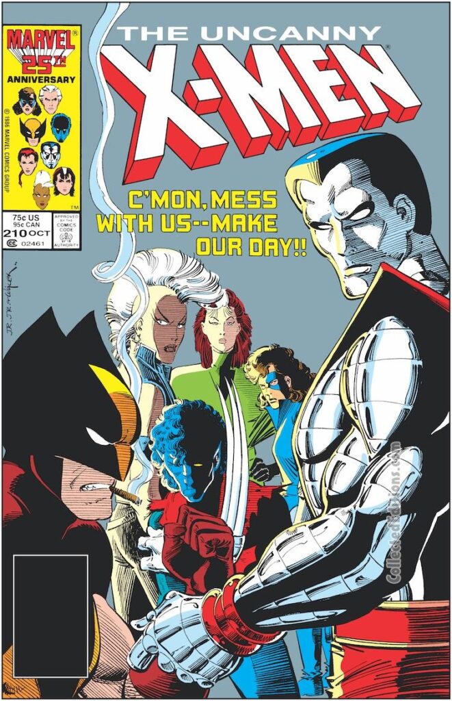 Uncanny X-Men #210 cover; pencils, John Romita Jr.; inks, Bob Wiacek; Colossus, Wolverine, Storm, Nightcrawler, Rogue, Shadowcat/Kitty Pryde, Mutant Massacre