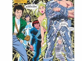 Uncanny X-Men #211, pg. 1; layouts, John Romita Jr.; pencils, Bret Blevins; inks, Al Williamson; Marauders, Scalphunter, Riptide, Arclight, Scrambler, Harpoon, Vertigo, first appearance, splash page, Chris Claremont, Mutant Massacre