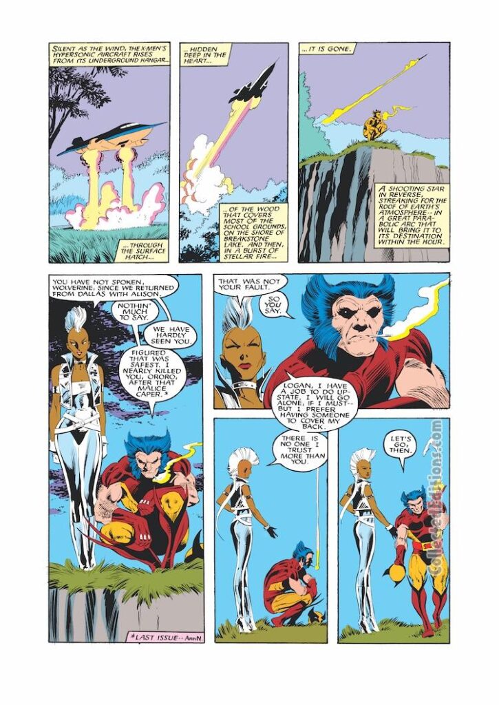 Uncanny X-Men #215, pg. 8; pencils, Alan Davis; inks, Dan Green; Wolverine, Storm