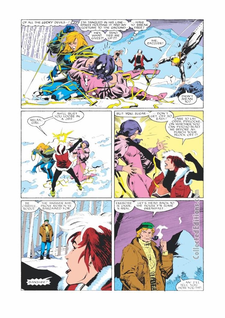 Uncanny X-Men #217, pg. 6; pencils, Butch Guice; inks, Steve Leialoha; Dazzler, Psylocke, Rogue, Banshee