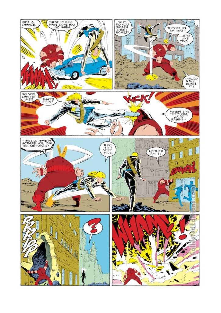 Uncanny X-Men #218, pg. 14; pencils, Marc Silvestri; inks, Dan Green; Longshot, Juggernaut