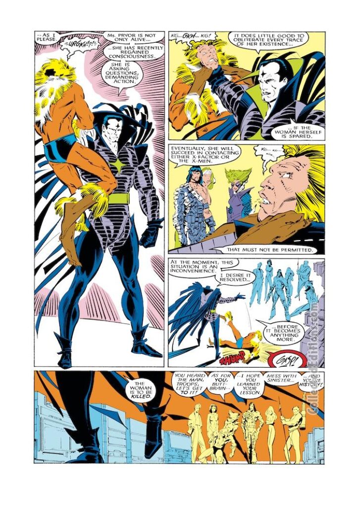 Uncanny X-Men #221, pg. 3; pencils, Marc Silvestri; inks, Dan Green; first appearance Mister Sinister, Sabretooth, Marauders